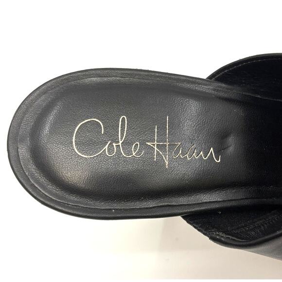 Size 11 B | COLE HAAN Stephanie Nike Air Platform Black Leather Clog Mule Heels - Picture 12 of 12